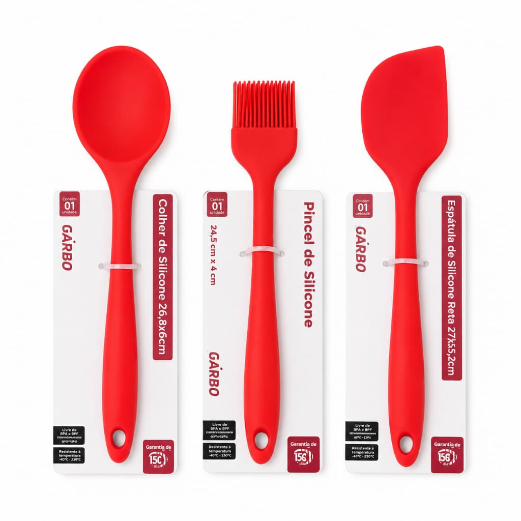 Kit Utensílios Para Cozinha em Silicone Pincel Culinário Pão Duro Colher Espatula Confeitaria Forte