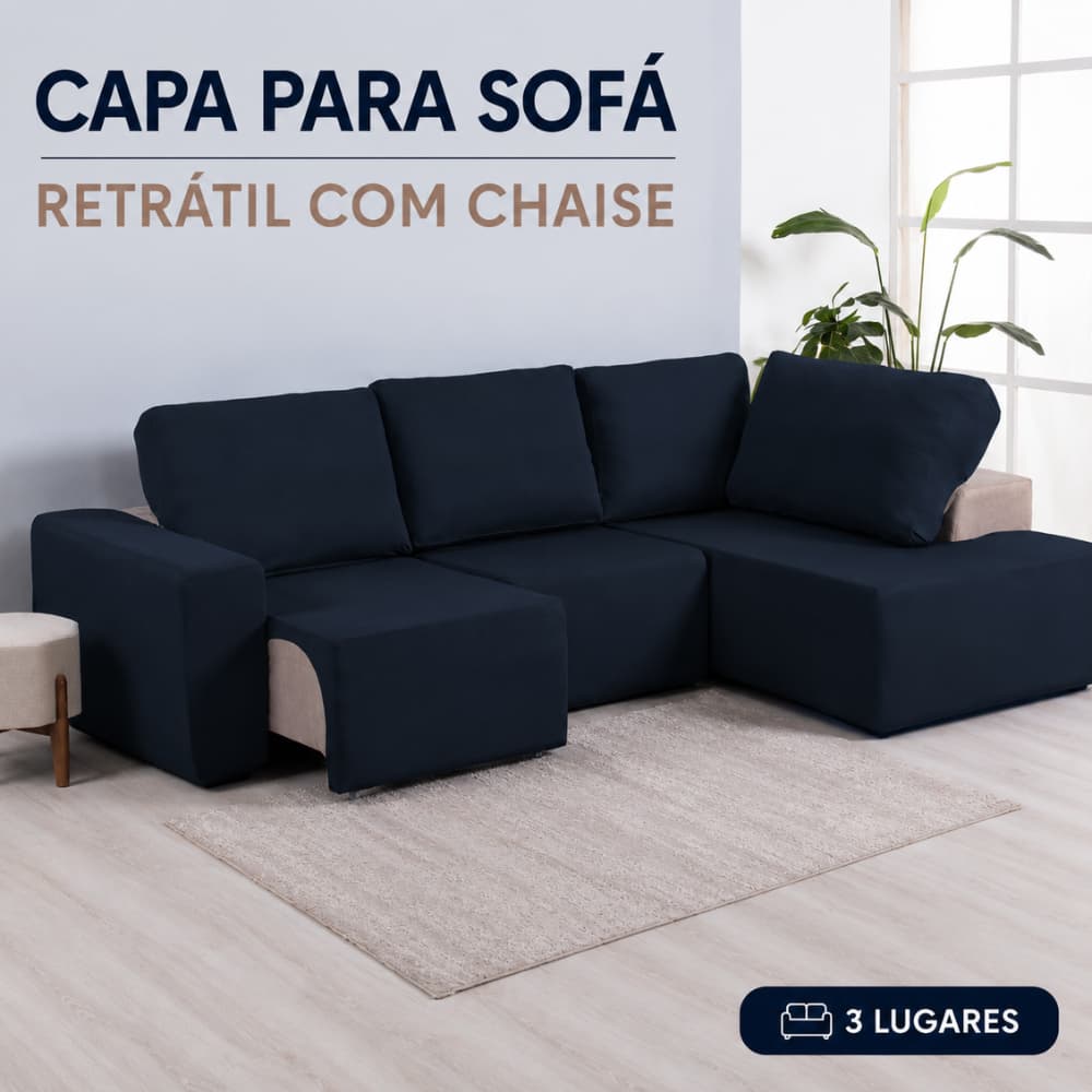 Capa Elástica Para Sofá Retrátil Reclinável 3 Lugares Chaise L Proteção Completa
