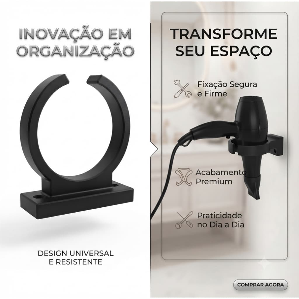 Suporte Secador Cabelo Parede Resistente Design Moderno Organizador De Bancada Com Parafuso