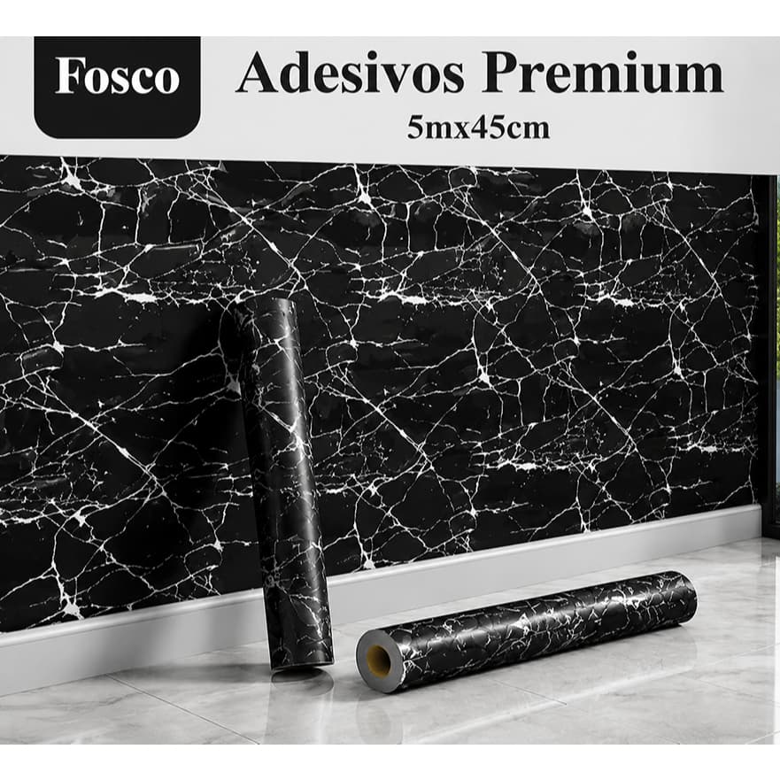 Papel de Parede Adesivo 3D Marmore Preto Exclusivo Pra Quarto Sala Cozinha Móveis 5m*45cm
