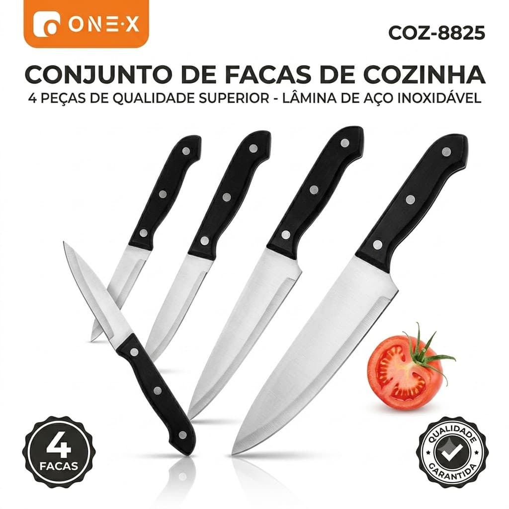Kit De Facas Cozinha 4 Peças Aço Inox Jogo De Facas Carne Fruta Legumes Profissional One-X