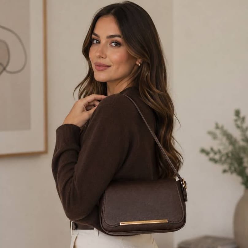 Bolsa feminina de ombro tira-colo com detalhes em dourado