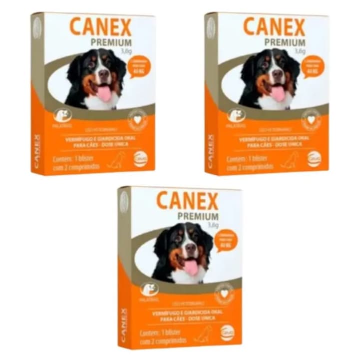 Kit 3 Canex Premium 3,6g Vermífugo Ceva 40 Kg c/ 2 Comp.