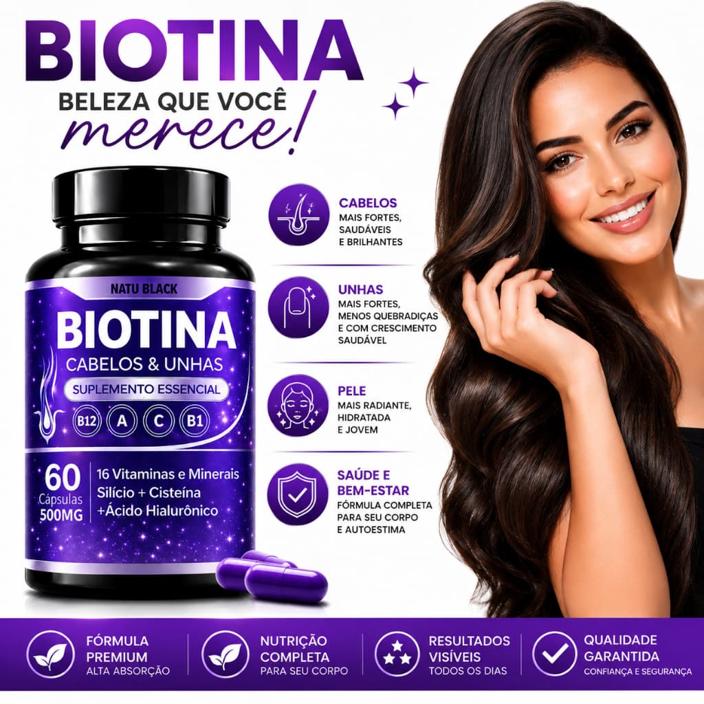 Biotina Cabelo Unhas e Pele Original com Ácido Hialurônico - ENVIO IMEDIATO