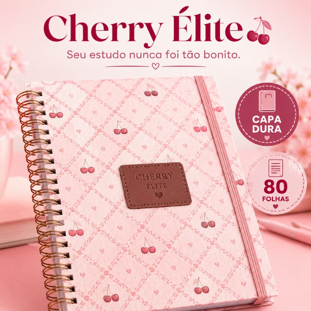 Caderno Universitário Feminino Capa Dura 80 Folhas Espiral Sweet Cherry 1 Matéria