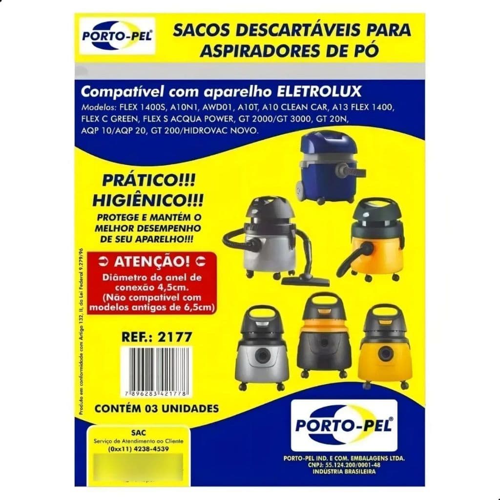 Saco Descartável para Aspirador Electrolux Alta Filtragem Kit 3 Un