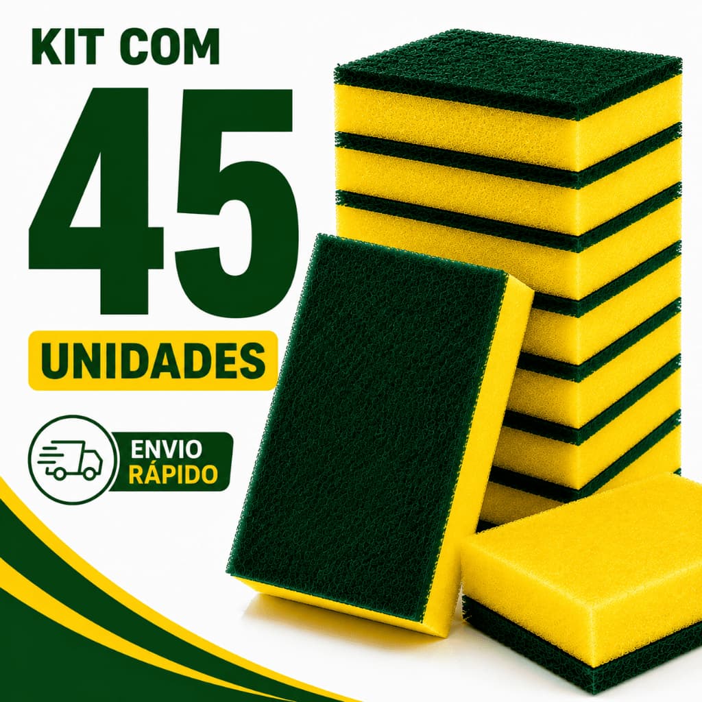 Kit 45 Buchas Lava Louças Esponja Dupla Face Limpeza Cozinha Multiuso Alta Resistência
