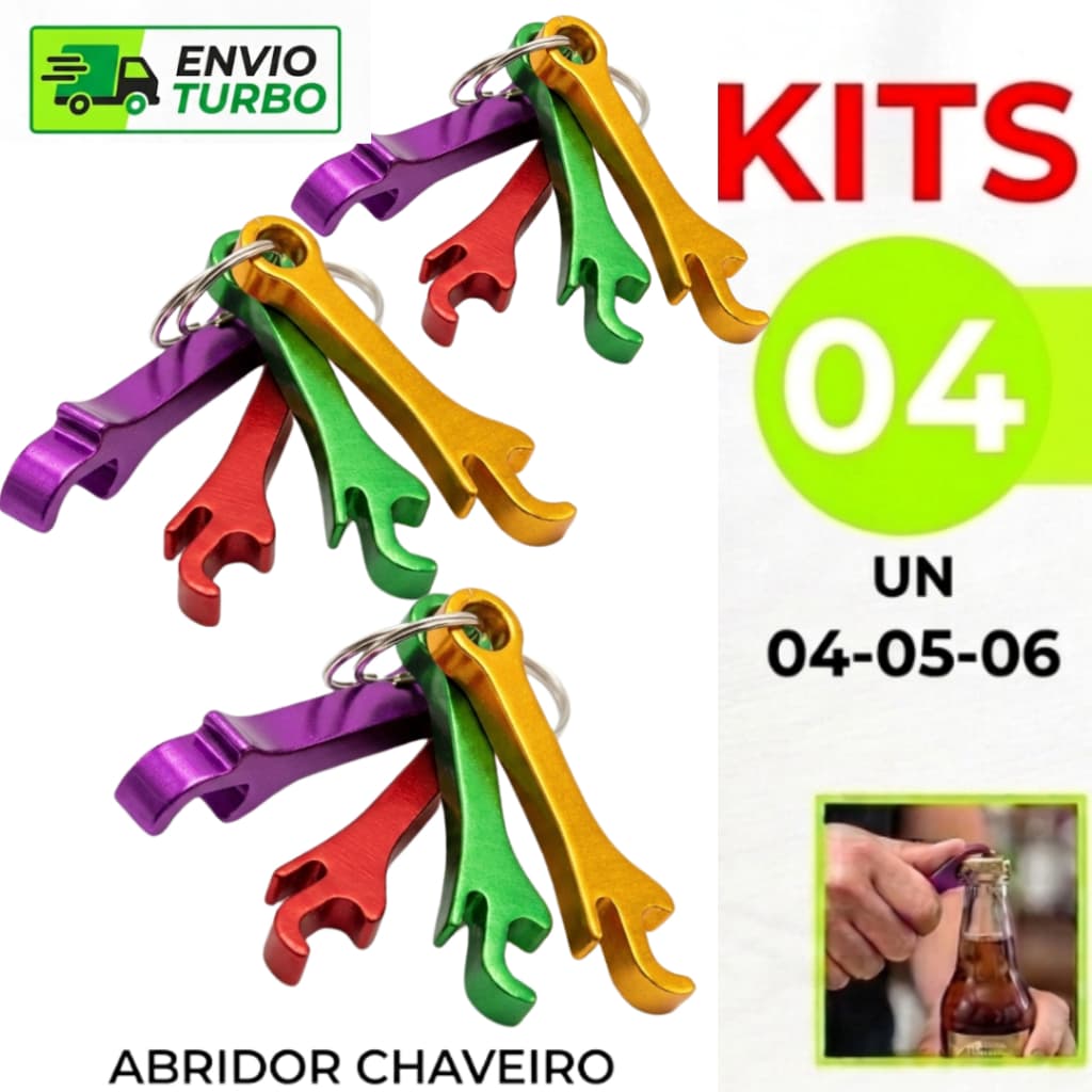 Mini Abridor de Garrafas com Chaveiro Metal Resistente Multiuso