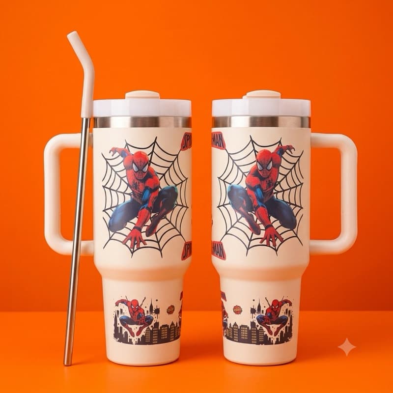 Copo Térmico 1200ml personalizado Tema super Heróis Clássicos  com Tampa e Canudo inox