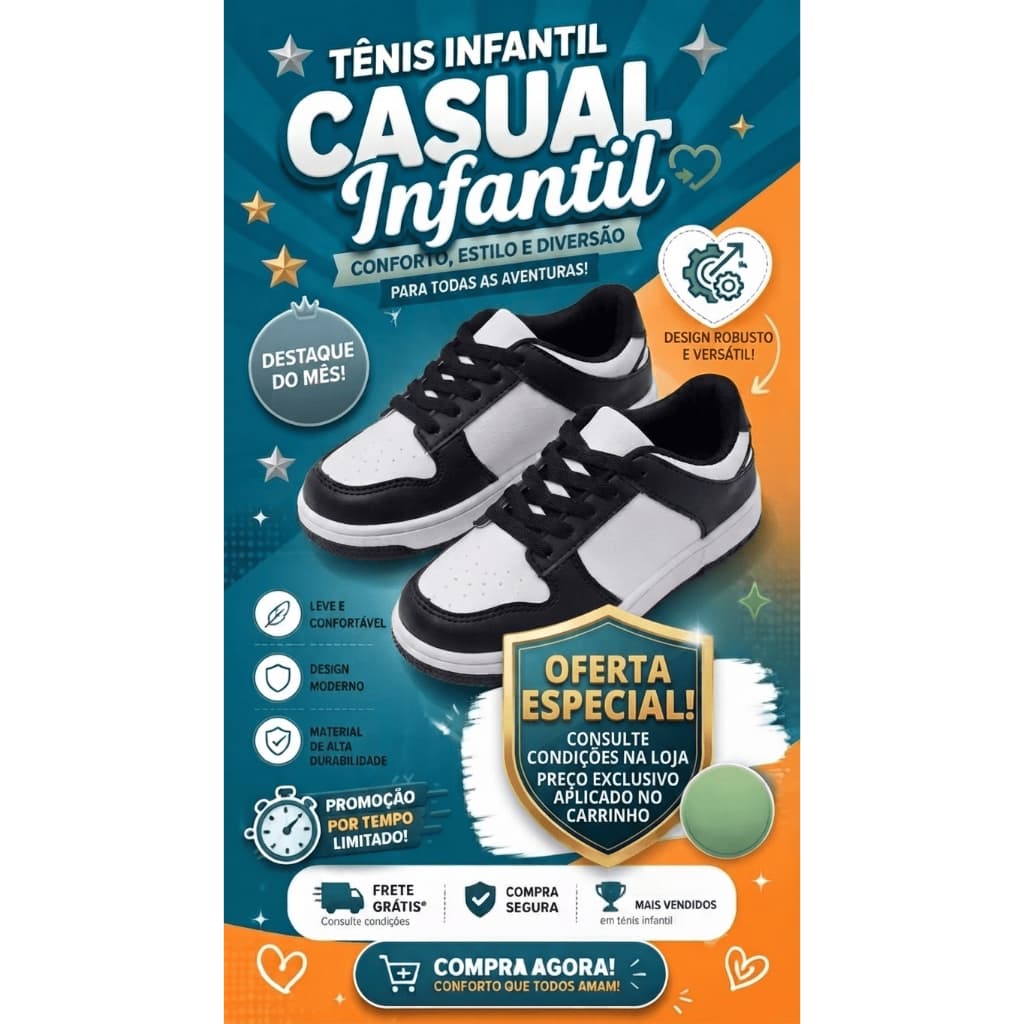 Tênis Infantil Casual Menino E Menina Confortável Escolar  (Tamanhos 27 ao 33)