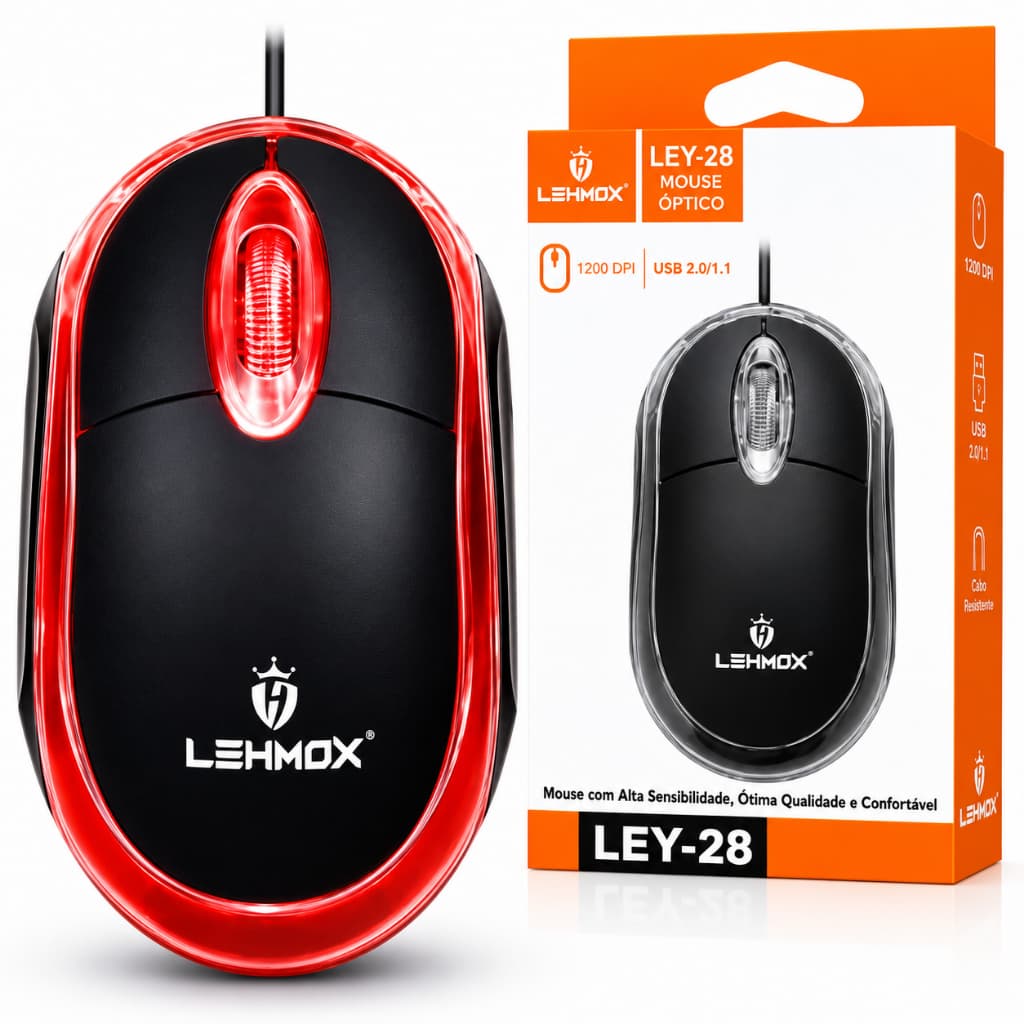 Mouse Óptico com Fio USB 2.0 1200 DPI Ergonômico