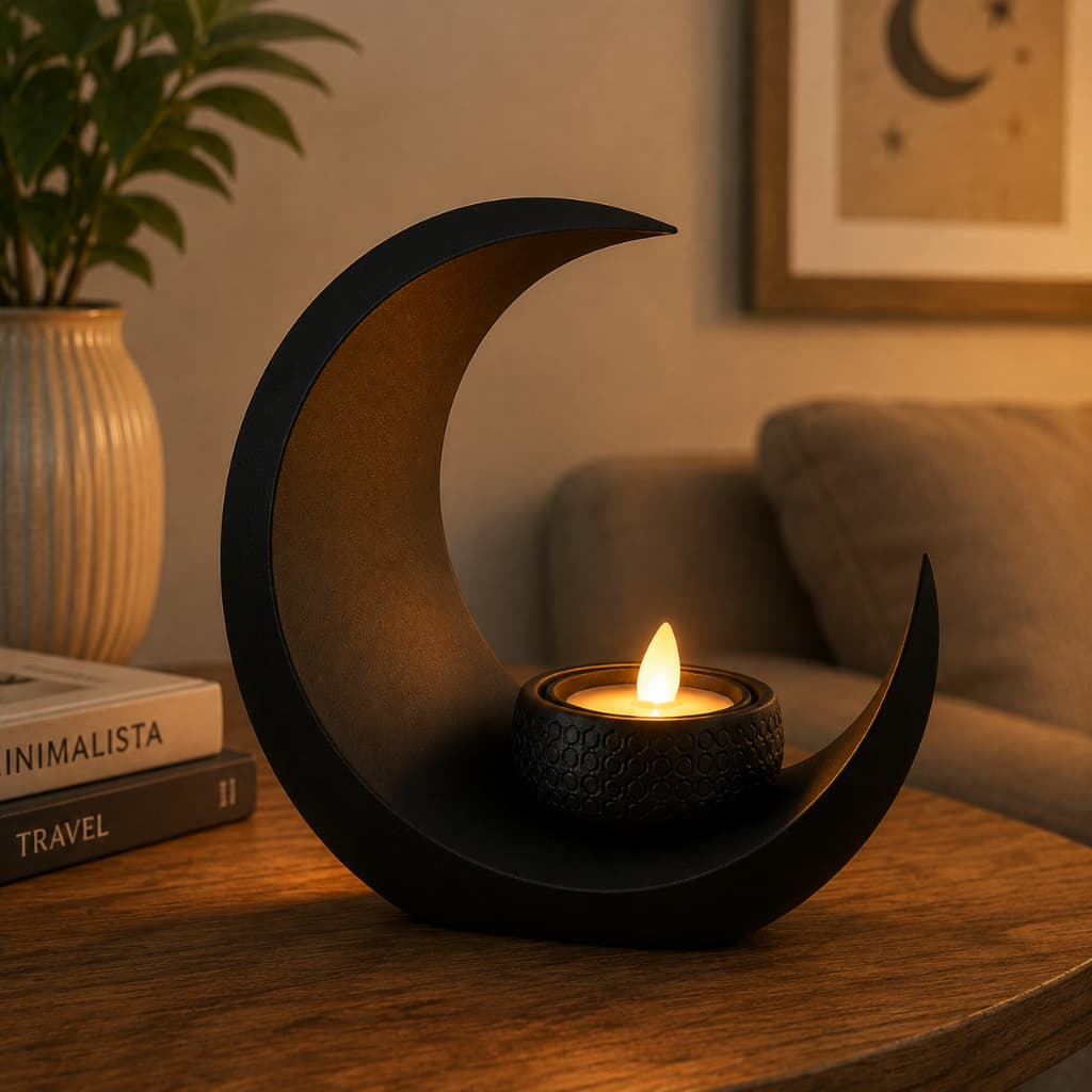 Porta Vela Lua Crescente Suporte De Vela Rechaud Decorativo Moderno Para Mesa Sala Quarto