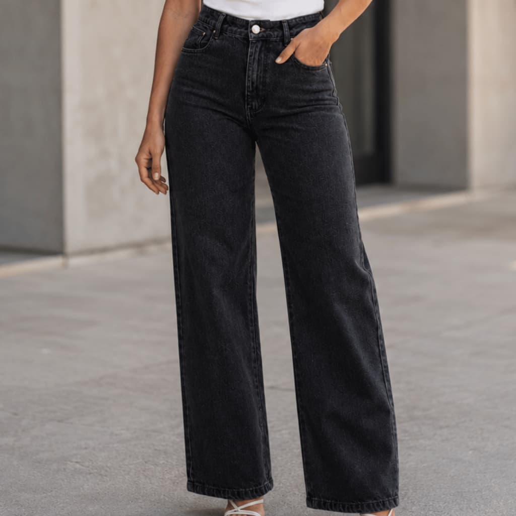 Calça Jeans Feminina Wide Leg Pantalona Cintura Alta Algodão Modelagem Casual