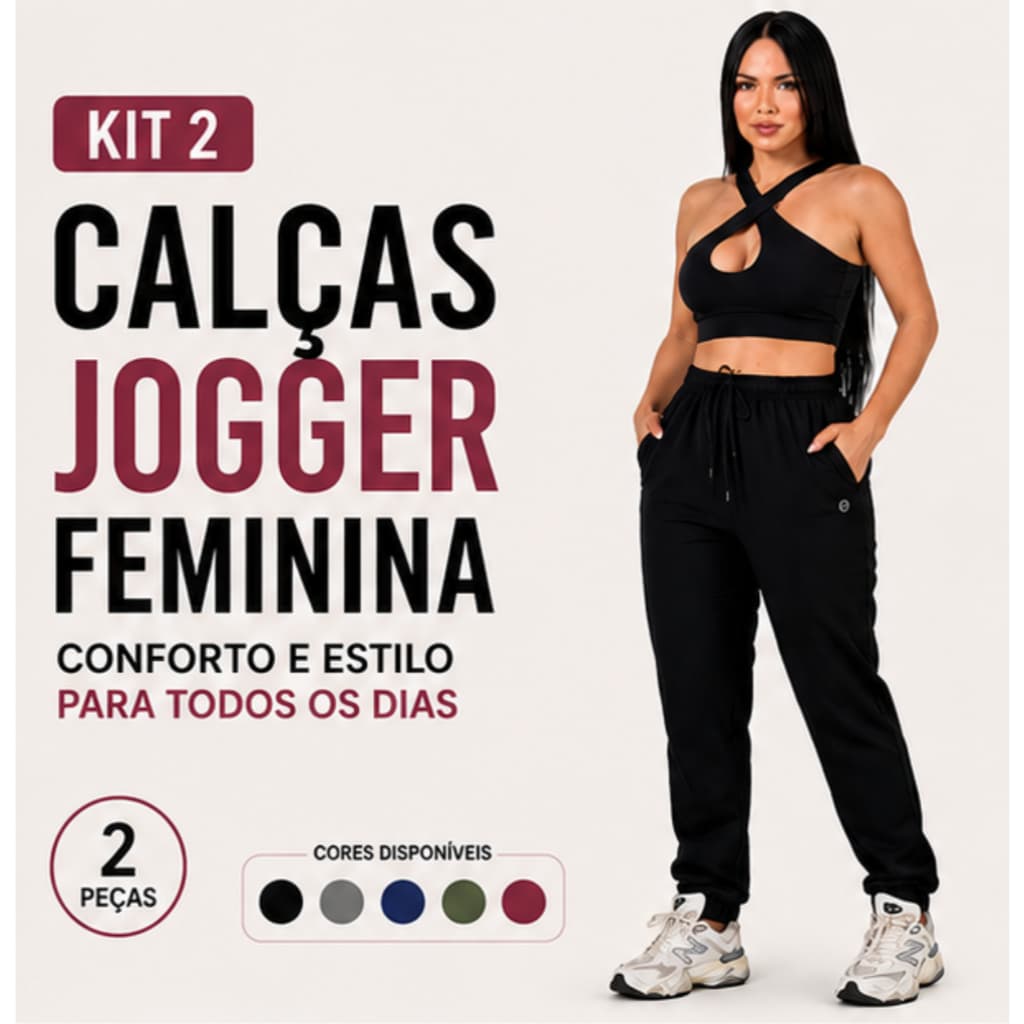 Kit 2 Calças Jogger Feminina Confortável com Bolsos Academia Caminhada Passeio Dia a Dia Casual Leve Premium