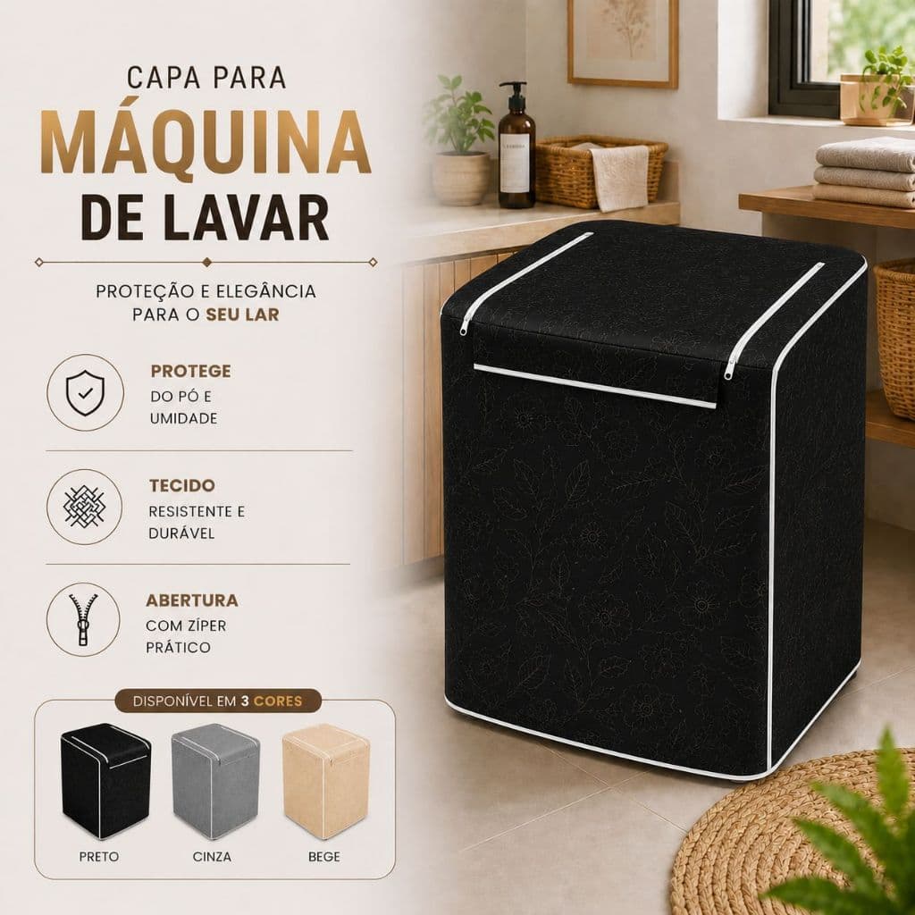 Capa para Máquina de Lavar Impermeável com Zíper Flanelada