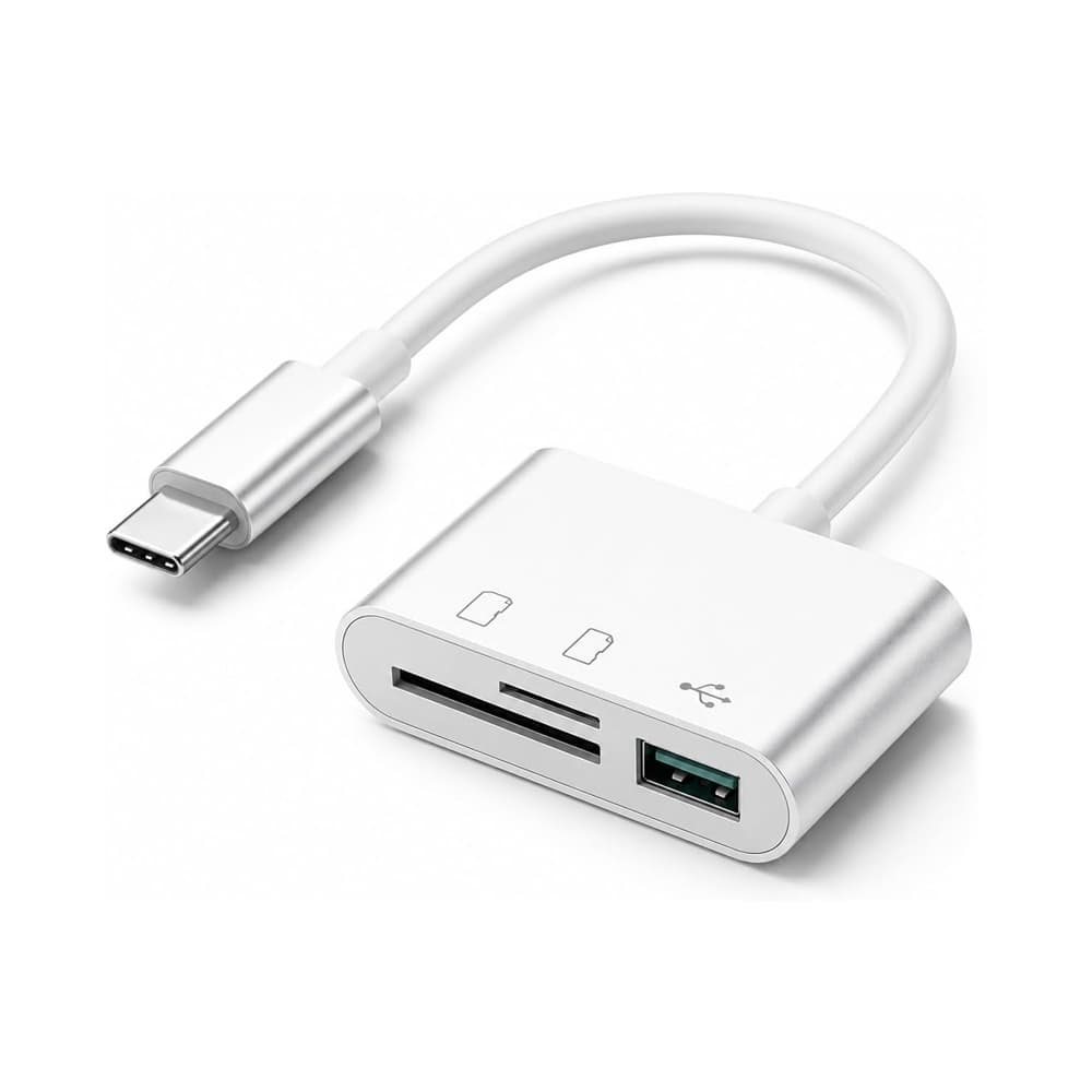 Adaptador 3 em 1 Tipo-C, Leitor de Cartão de Memória, Conector USB2.0 Adequado para MacBook