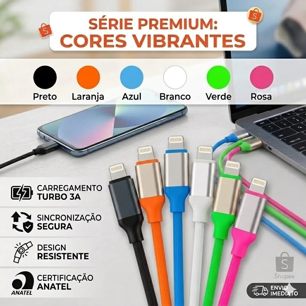 Cabo Colorido Emborrachado 1,2 Metros - USB para iPhone Lightning