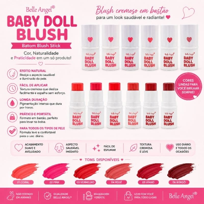 Blush stick/ bastão efeito natural baby doll Belle Angel