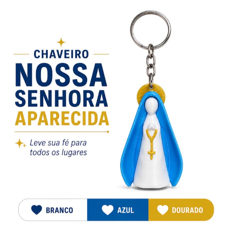 Lembrancinha Religiosa Nossa Senhora Chaveiro 3D para Batizado Primeira Comunhão