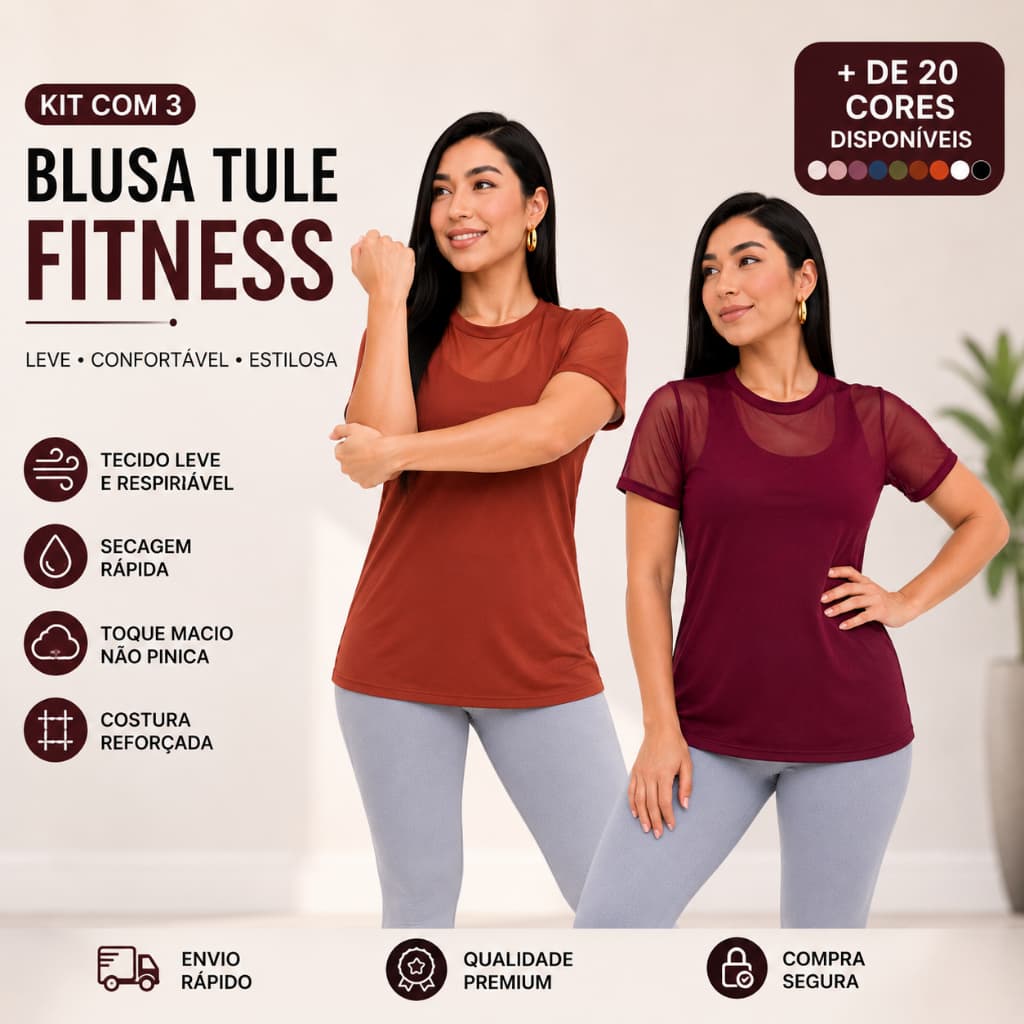 Kit Com 2 Camisão Fitnes Transparente Compridos Roupa De Academia Blusa De Tule
