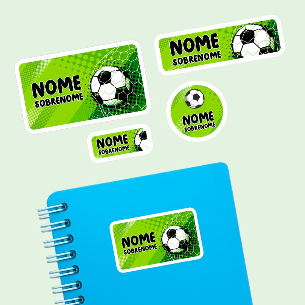 KIT 110 ETIQUETAS ESCOLARES PERSONALIZADAS FUTEBOL – VINIL À PROVA D’ÁGUA