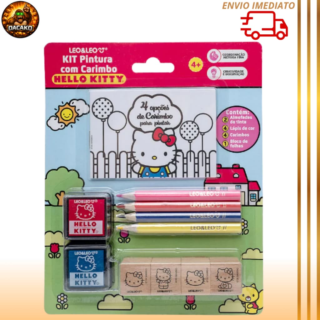 Kit Pintura com Carimbo Hello Kitty Leo & Leo Material Escolar Infantil Colorir