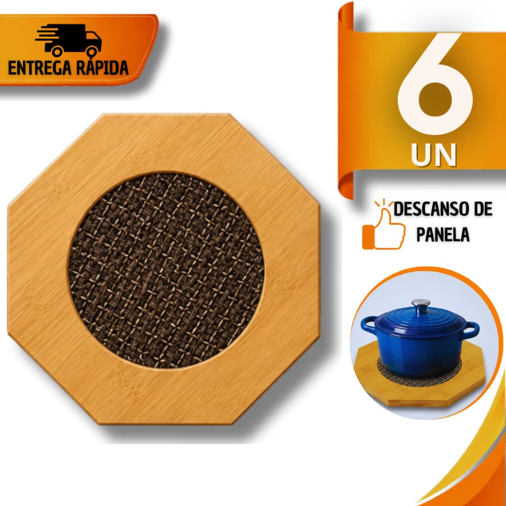 Utensílios Descansos De Panela Bambu Octogonal 16.5 Cm Suporte Panelas Quente Proteção Cozinha