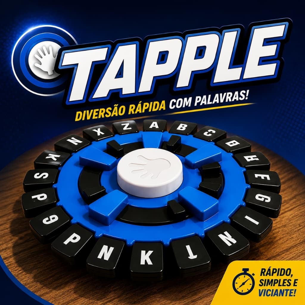 Jogo Tabuleiro Tapple, Stop que Trava Letras com Temporizador MEDIO 20cm, Versão Português