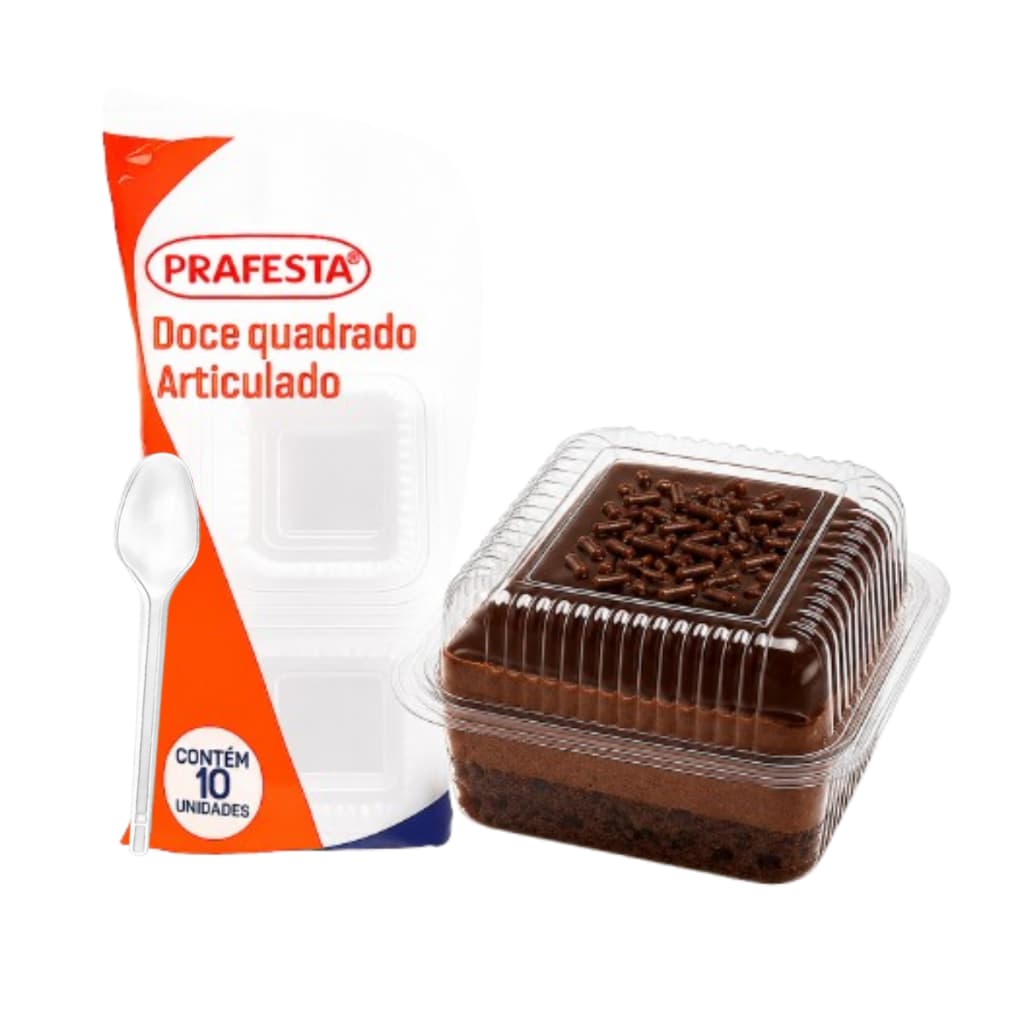 POTE 50 UNI QUADRADO  BOLO BRIGADEIRO + 50 COLHER SOBREMESA EMBALAGEM PLASTICO MARMITA PRAFESTA
