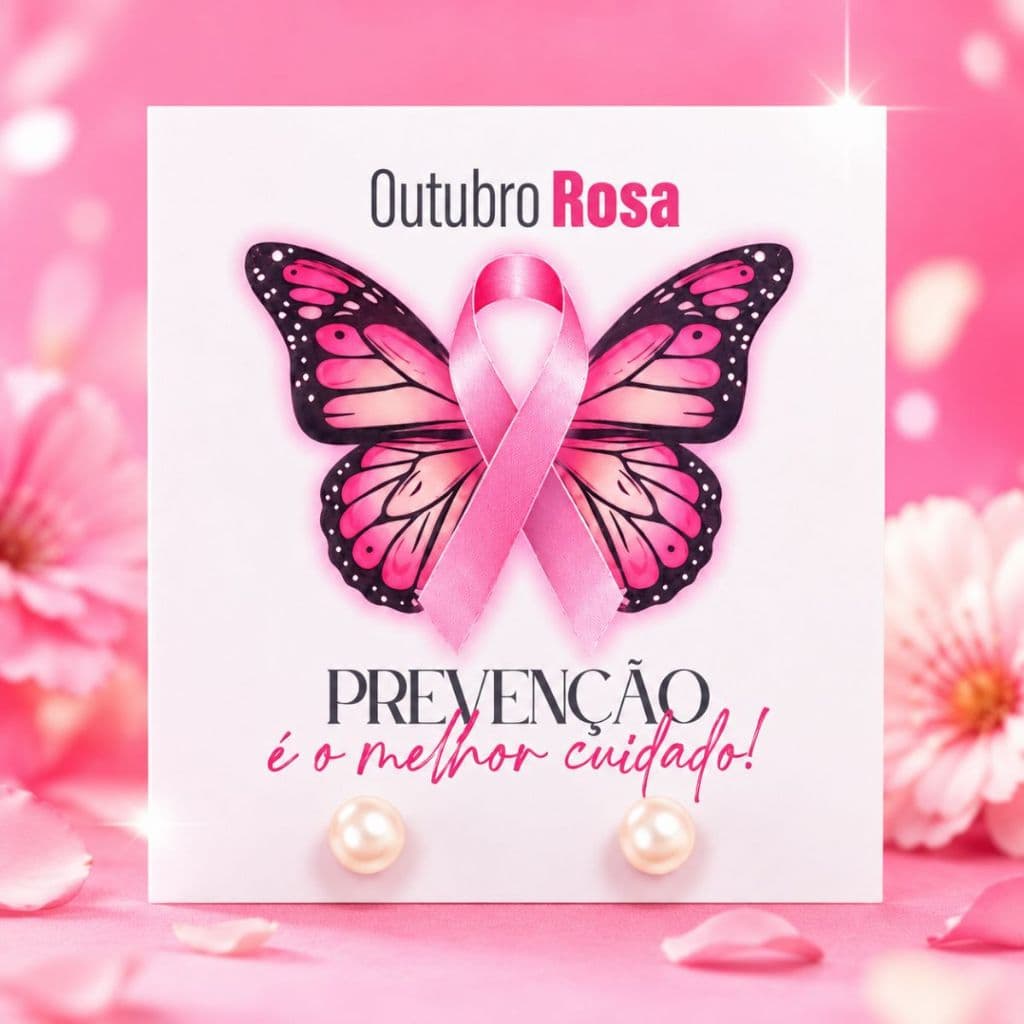 kit Tag Borboleta com brincos de 6mm Outubro rosa Prevenção è o Melhor cuidado