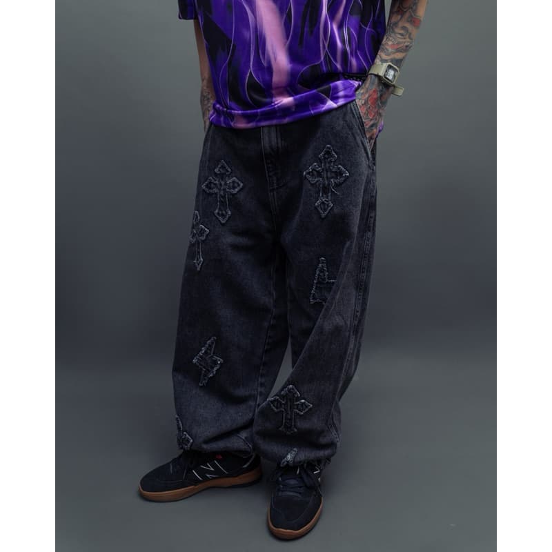 calça baggy jeans marmorizado larga balao promoção estonado premium cinza
