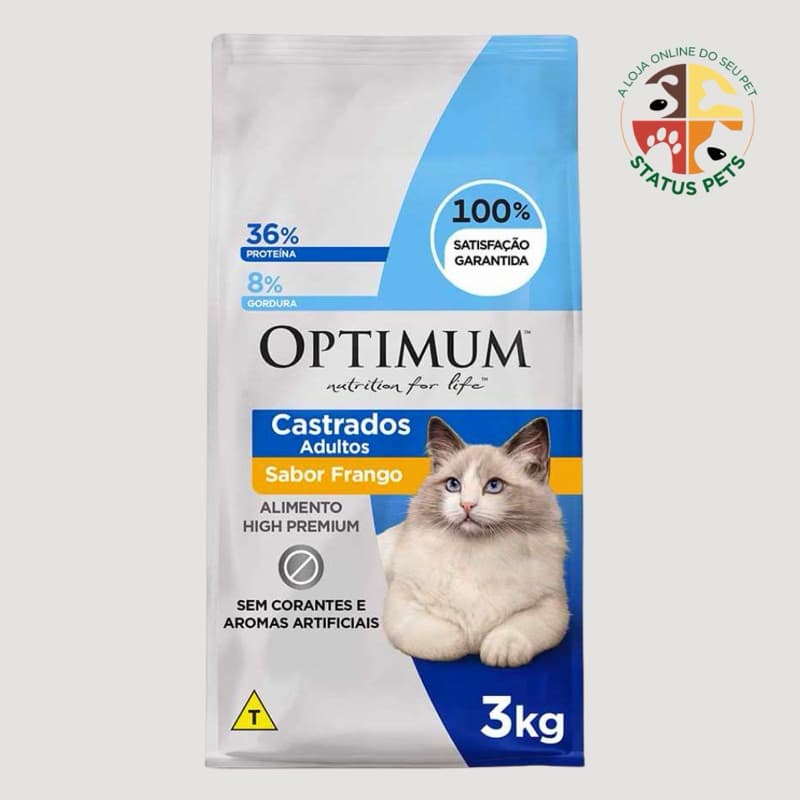 3Kg Ração Optimum para Gatos Adultos Castrados Frango