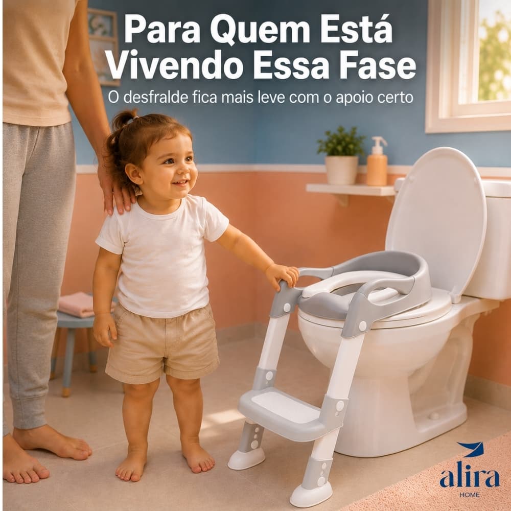 Assento Redutor Infantil Com Escada Antiderrapante Almofadado Vaso Sanitário Desfralde Alira Home