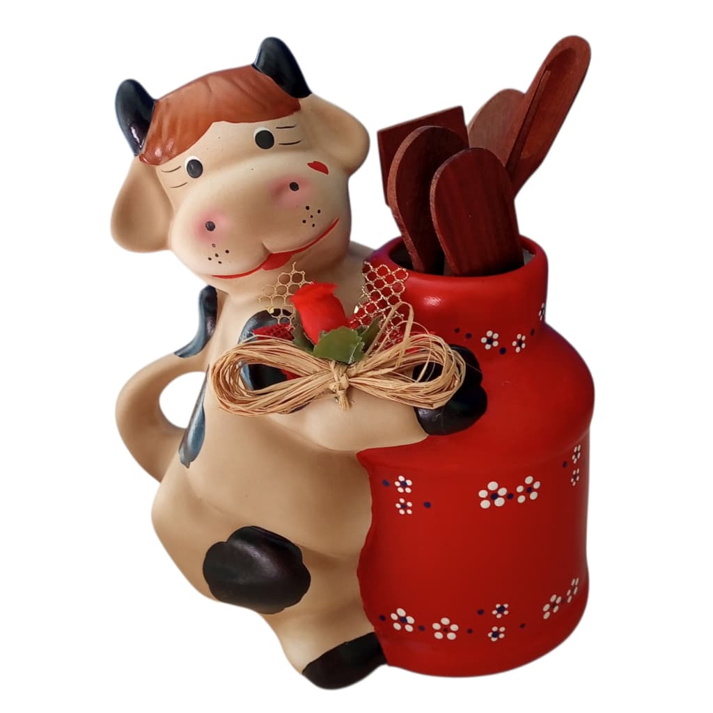 Vaca Decorativa em Cerâmica Porta Vaso Cachepot Decoração Cozinha Área Gourmet