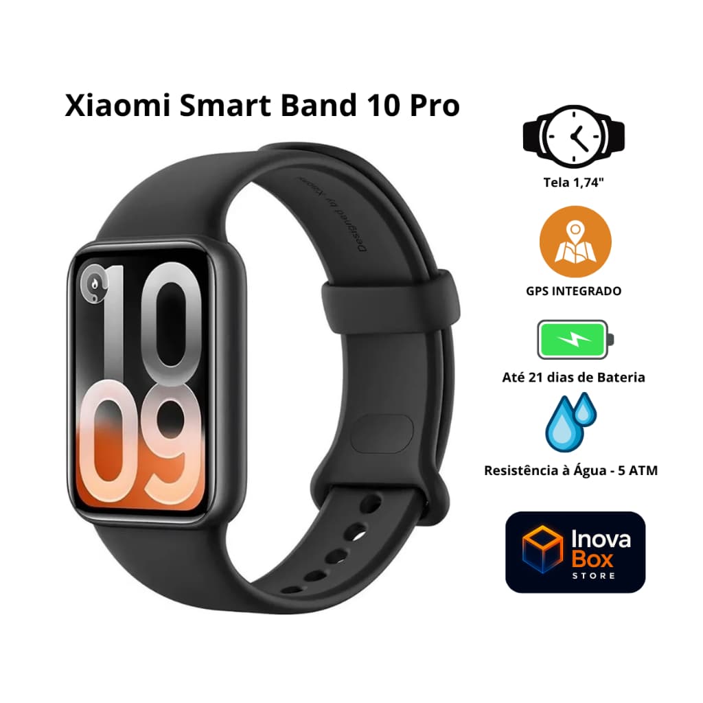 Relógio SmartWatch Xiaomi Smart Band 10 Pro AMOLED GPS 5ATM Bluetooth 150+ Esportes Até 21 Dias