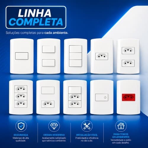 Tomada 10A 20A Amperes Interruptor 110V 220V 4x2 Branca Modular Pluzie Pino Grosso Parede