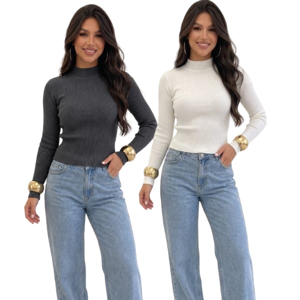 Blusa Manga Longa Canelada
