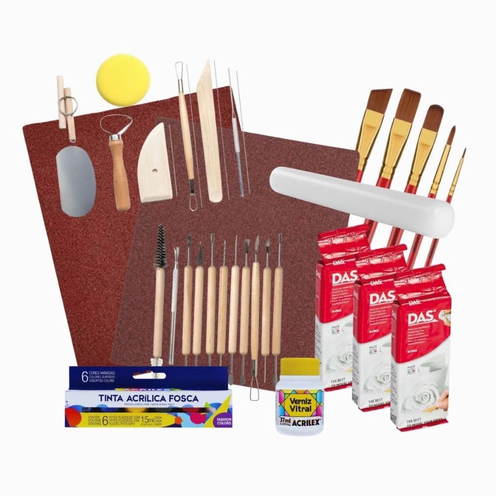 Kit 3 DAS 250g Cerâmica Fria + Rolinho Estecas Ferramentas