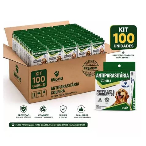 Kit 100 Coleira World Veterinária Dug's 17g Antipulgas para Cães  - USO VET