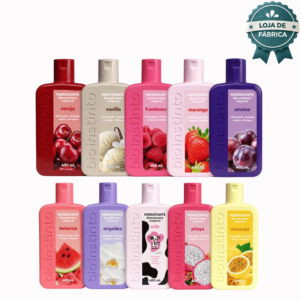 Hidratante Corporal Fragr芒ncias Frutal Hidrata莽茫o Maciez Nutri莽茫o da Pele 400ML Bio Instinto