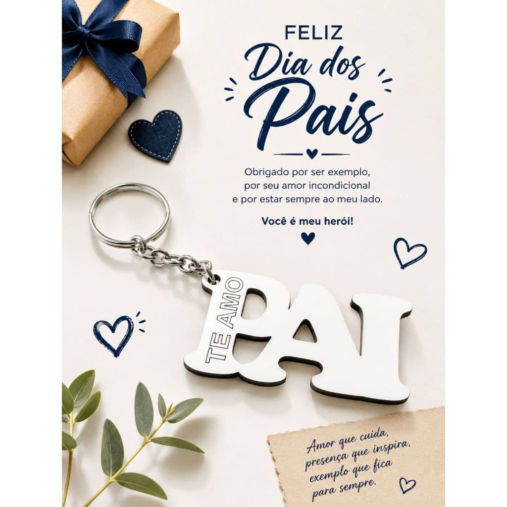 Kit Chaveiros Mdf Branco Dia Dos Pais Feliz Dia Dos Pais Lembrancinha Escola Festa - Pai Branco