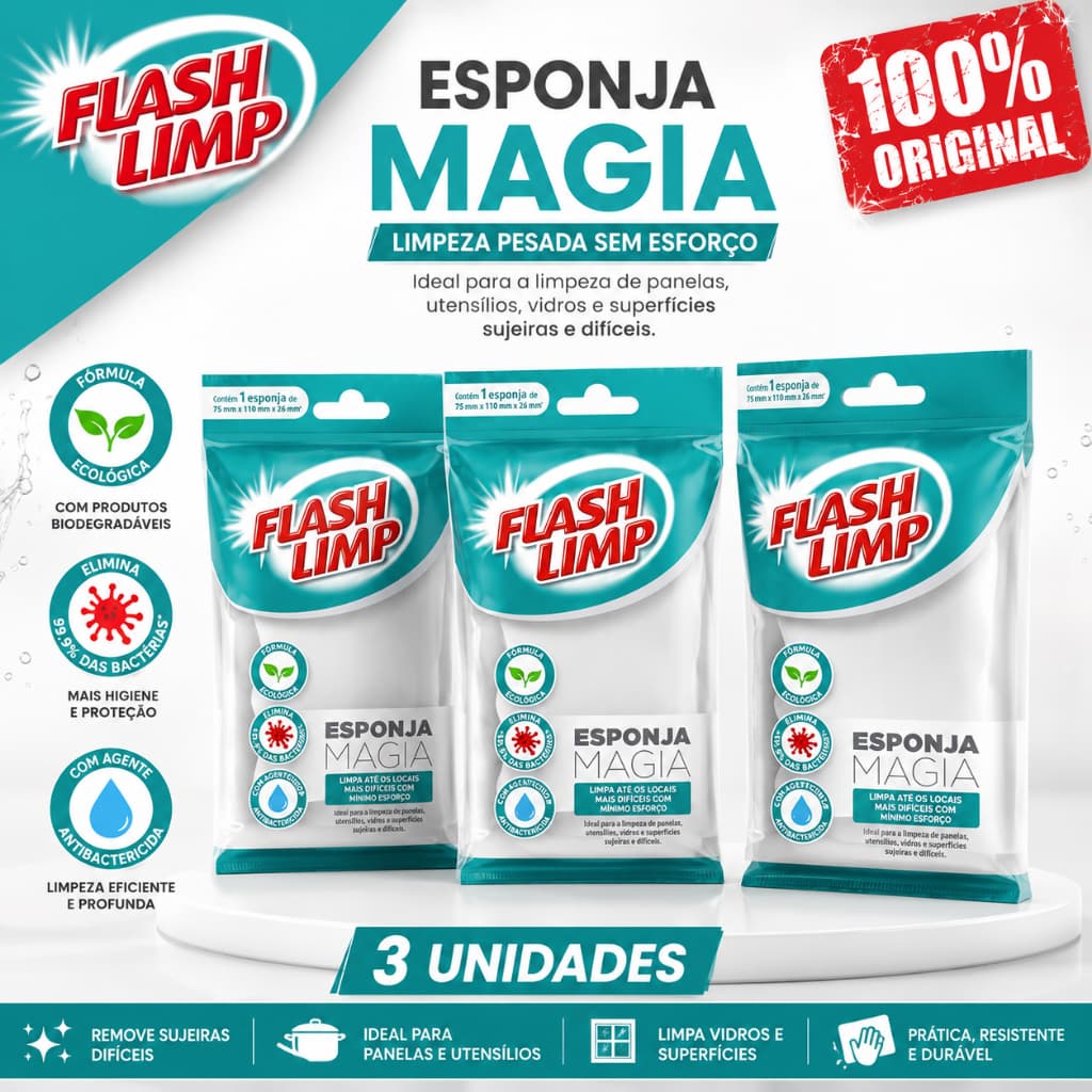 Kit 3 Esponja Mágica Flash limp