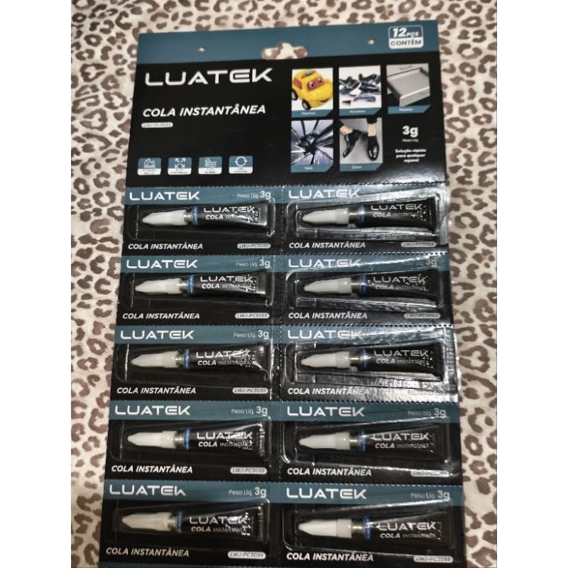 Cartela Cola Instantânea Luatek 3g – Kit com 12 Unidades