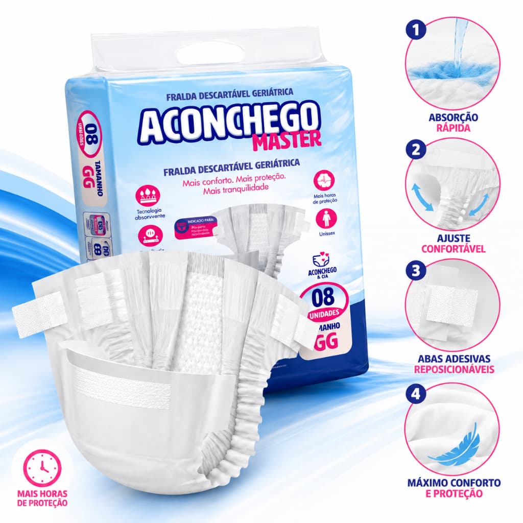 Fralda Geriátrica Descartável Aconchego Master Alta Absorção GG 8 Un