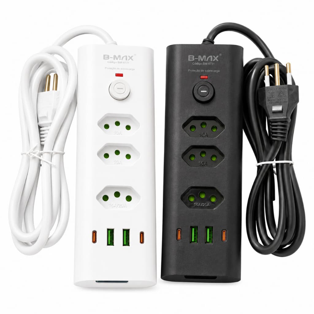 Extensão  Filtro De Linha Bivolt Com Tomada 20A Usb E Tipo-C