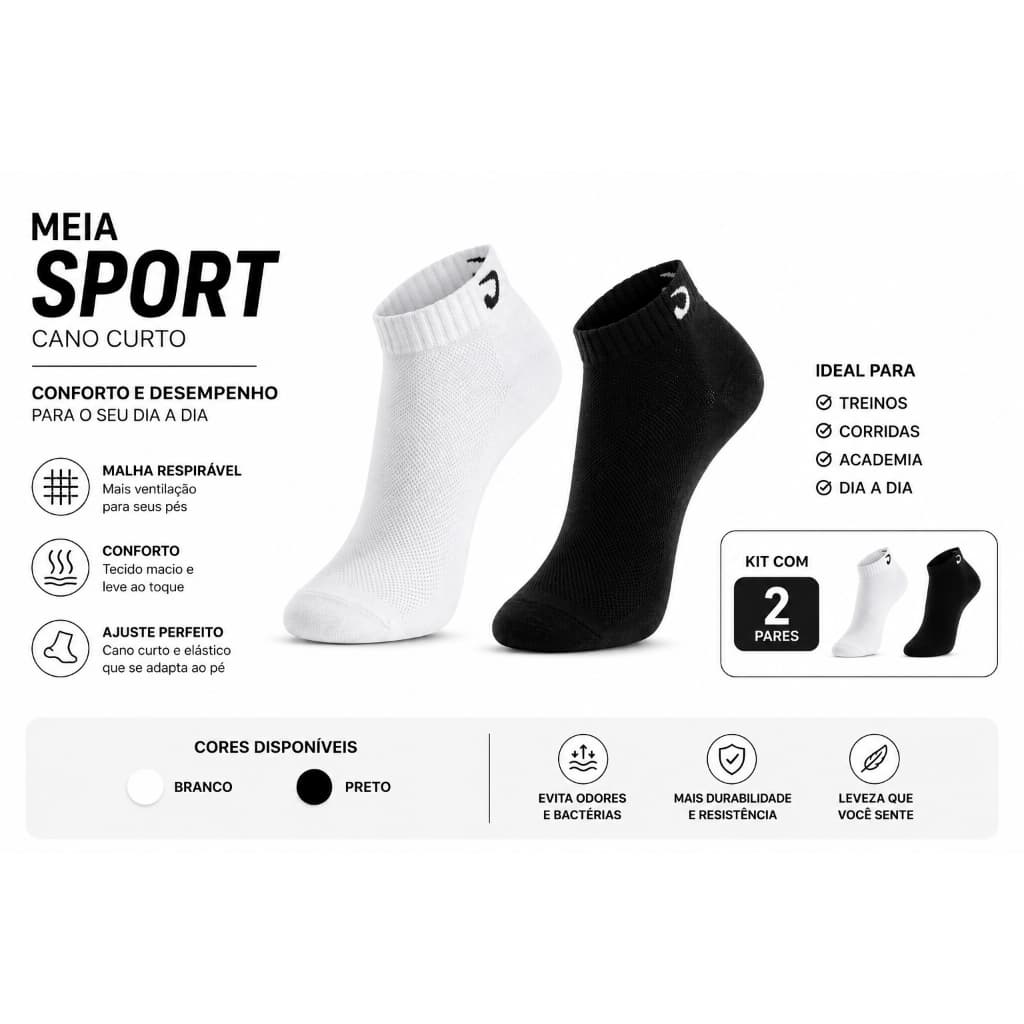 Meia Soquete Pró Masculina - 1 kit com 2 pares sortidos