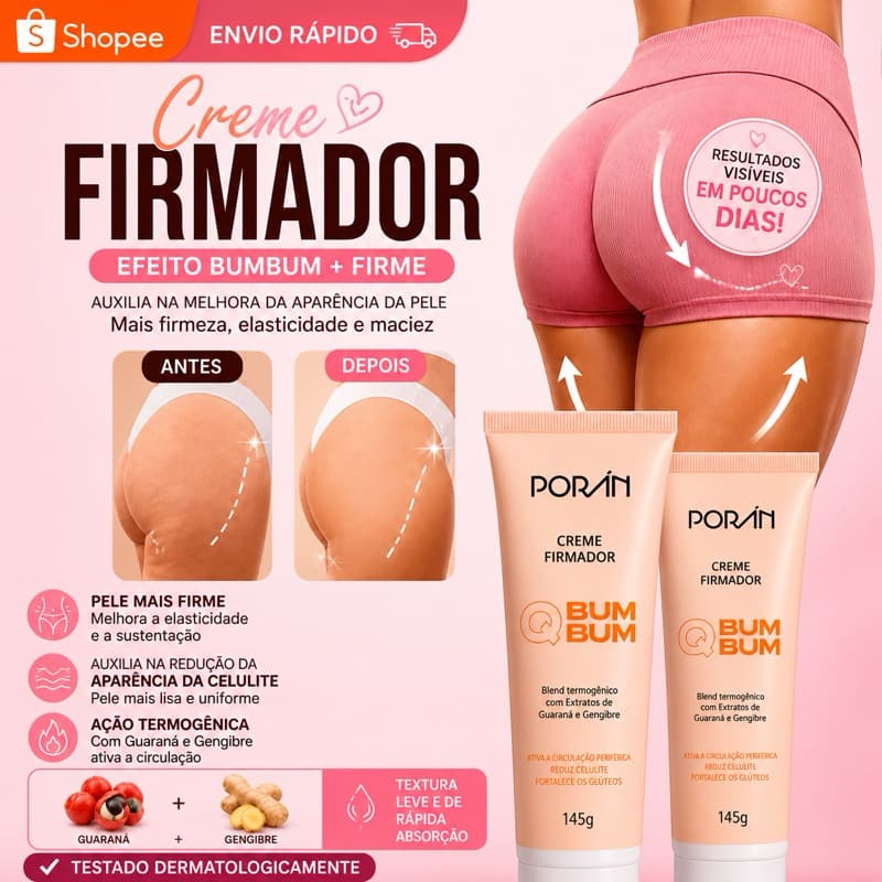 Creme Firmador de Bumbum Poran 145g: Ativa Circulação e Reduz Celulite