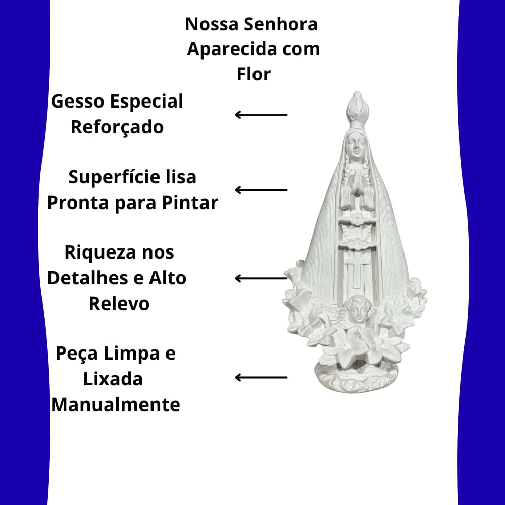 Imagem Nossa Senhora Aparecida Gesso Branco 21cm Estátua Religiosa Católica