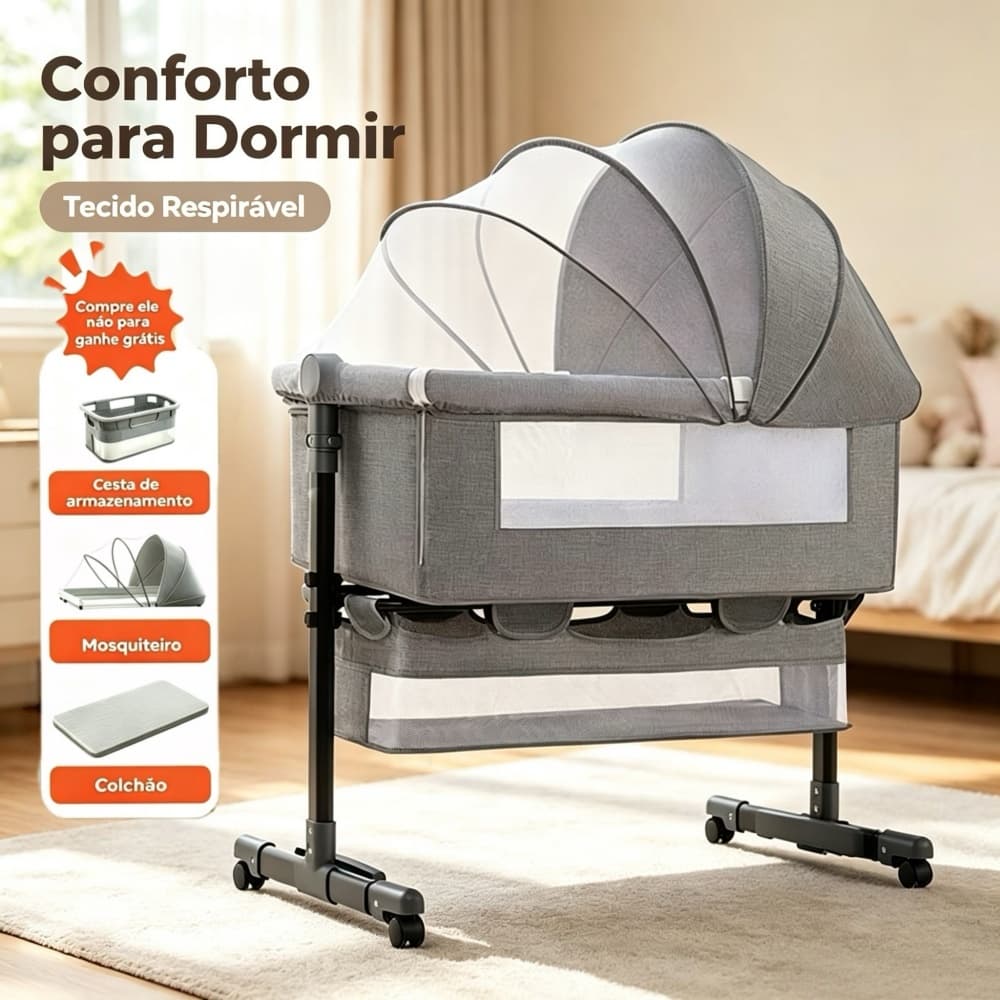 Berço Portátil Moises Co-bed Com Balanço Mosquiteiro e Cesto Regulagem de Altura