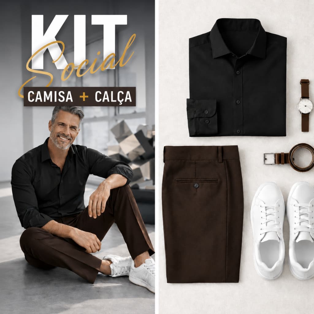 Kit Camisa Social Mais Calça Masculina Social Reta Tradicional Para Trabalho  Presente E Casamento